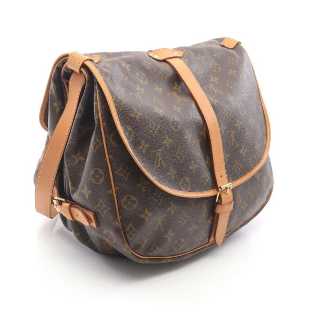 Louis Vuitton Shoulder Monogram Brown Saumur Leather Bag Canvas Brown